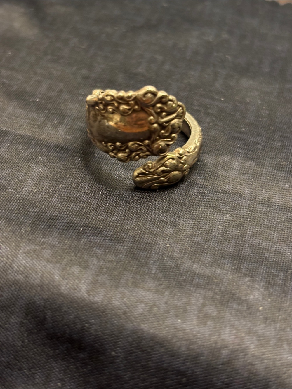Ornate Vintage-Style Adjustable Spoon Ring in Antique Gold